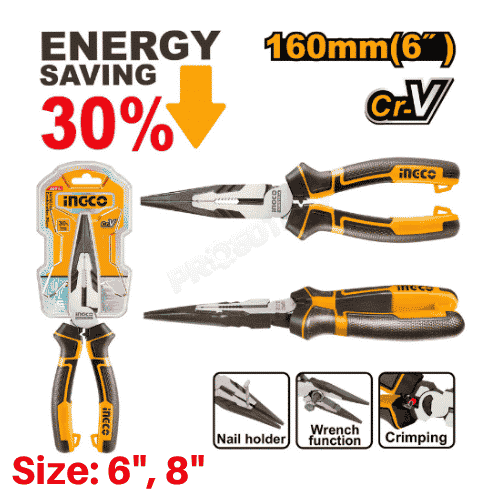 INGCO 6" High Leverage Long Nose Pliers - HHLNP28160