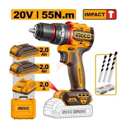 INGCO 55Nm Compact Brushless Cordless Impact Drill - CIDLI20558