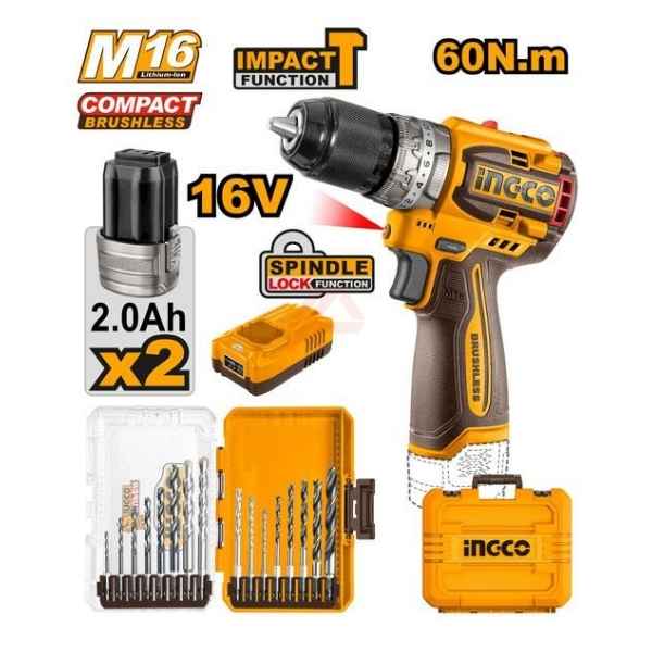 INGCO 60Nm Compact Brushless Cordless Impact Drill - COSLI241199
