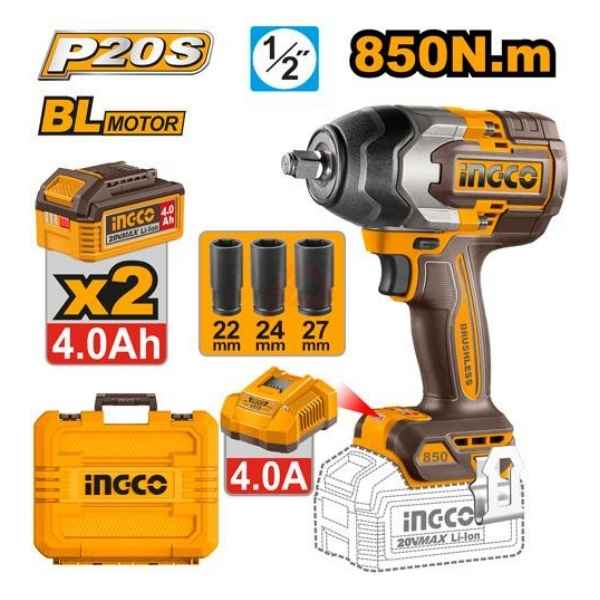 INGCO 850Nm Cordless Impact Wrench - CIWLI2085