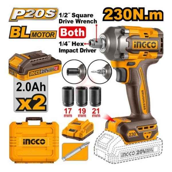 INGCO 230Nm Cordless impact driver & wrench - CIWLI20236