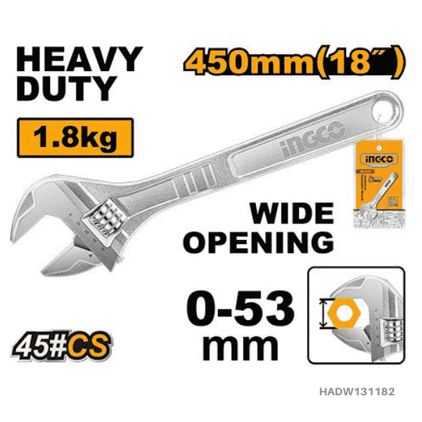 INGCO 18" Adjustable Wrench - HADW131182