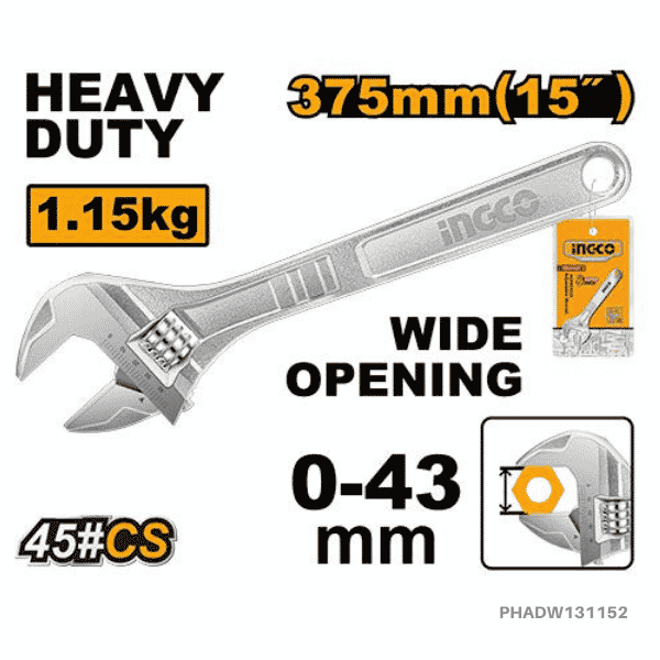 INGCO 15" Adjustable Wrench - HADW131152