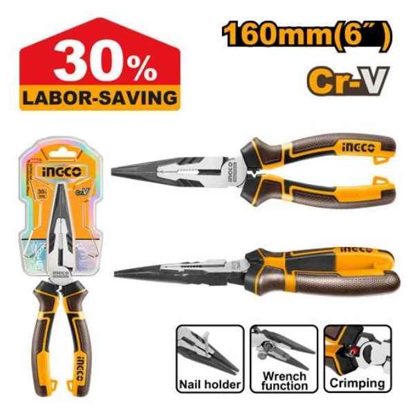 INGCO 6" High Leverage Long Nose Pliers  - HHLNP28160