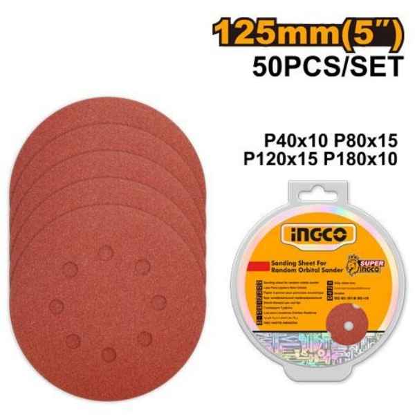 INGCO 125mm Sanding sheet for random orbital sander - AKRS1250511