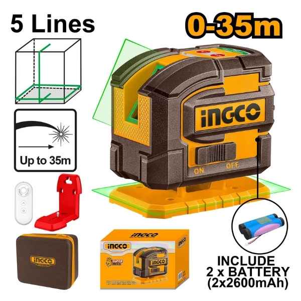INGCO Self-leveling green 5 line laser - HLL306502