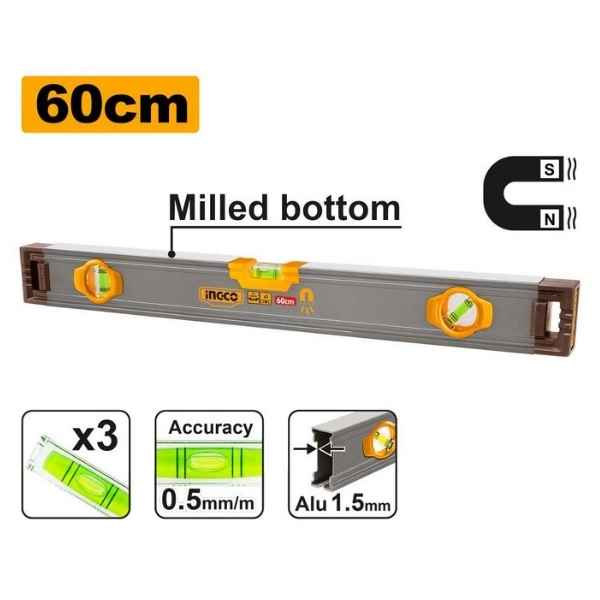 INGCO 60cm Spirit level with powerful magnets - HSL38060M
