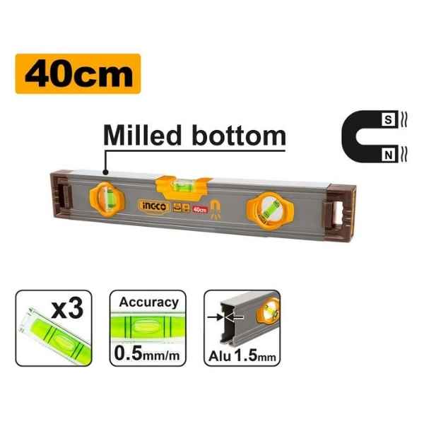 INGCO 40cm Spirit level with powerful magnets - HSL38040M