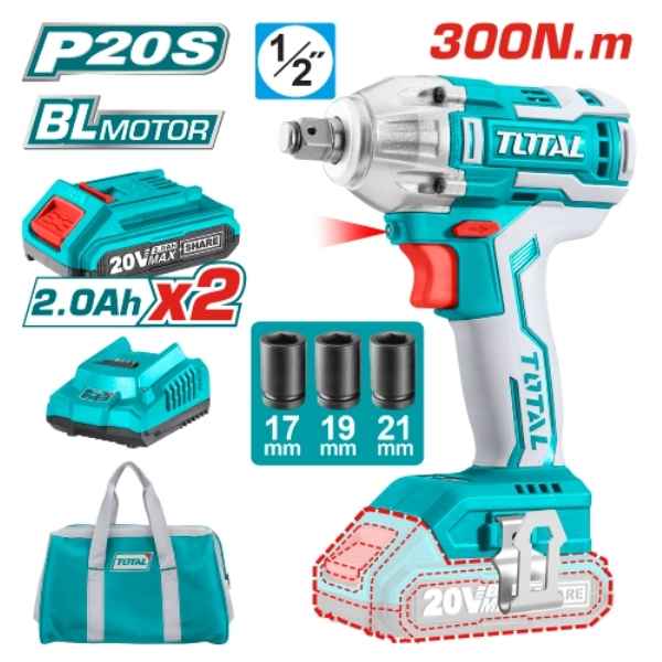 TOTAL 1/2" Cordless Impact Wrench - TIWLI2001