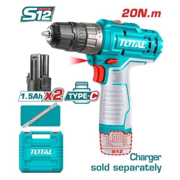 TOTAL 20Nm Lithium-Ion Cordless Drill - TDLI12202