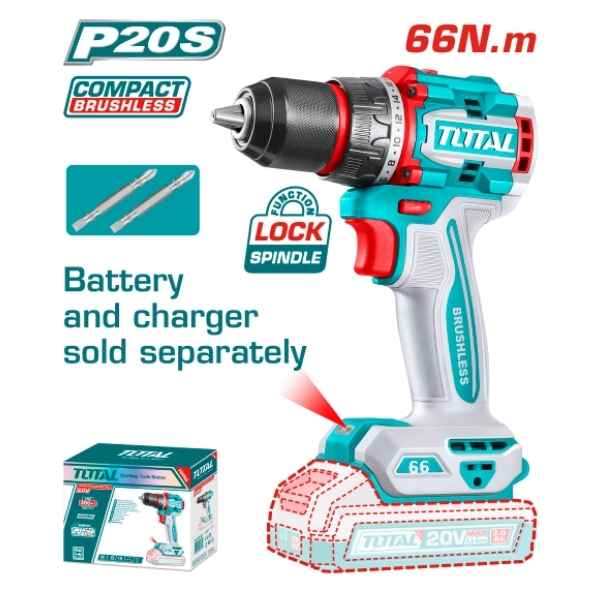 TOTAL 66Nm Compact Brushless Cordless Drill - TDLI206681