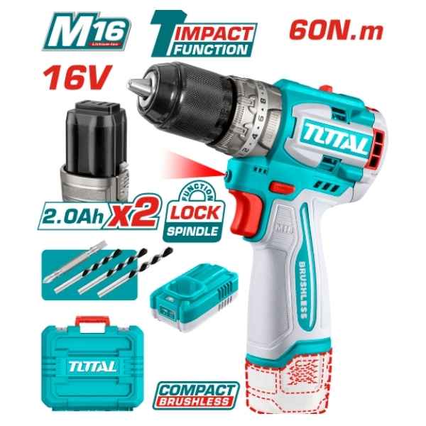 TOTAL 60Nm Compact Brushless Cordless Impact Drill - TIDLI16682