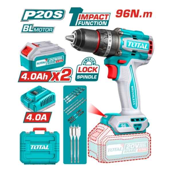 TOTAL 96Nm Brushless Cordless Impact Drill - TIDLI20968