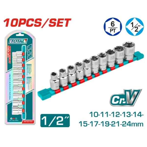 TOTAL 10 Pcs 1/2″ Socket Set - THT121101