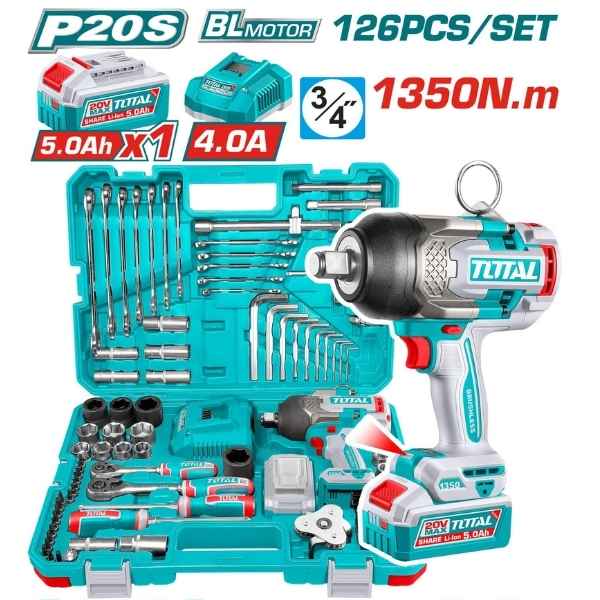 TOTAL 126 Pcs Tools Set WITH 1350N.M Cordless Impact Wrench - THKTHP31262