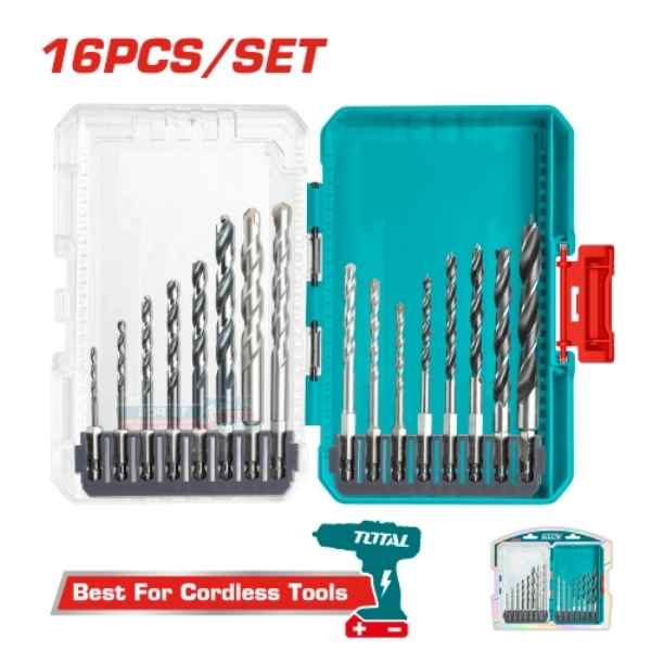TOTAL 16Pcs Metal & wood drill bits set - TACSDL11606