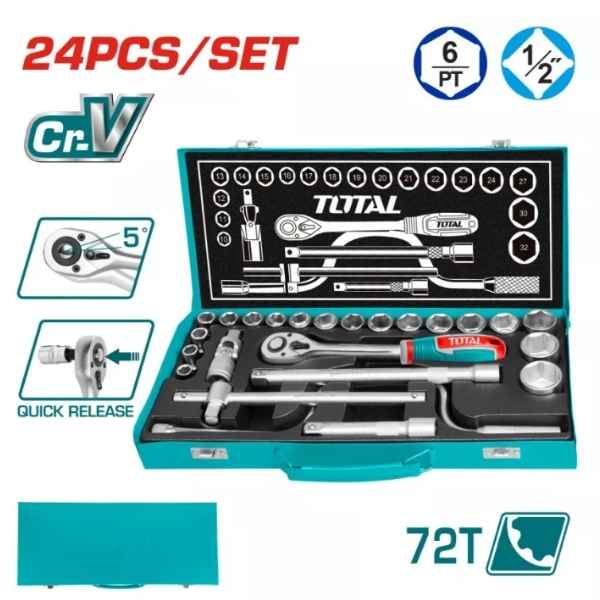 TOTAL 24 Pcs 1/2″ Socket Set - THT141253