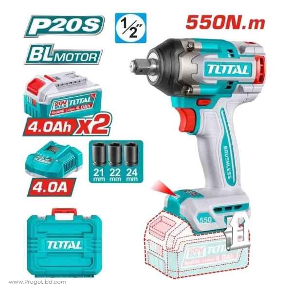 TOTAL 550N.m Lithium-Ion Impact Wrench - TIWLI2055